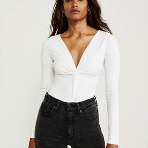 White Twist Long Sleeve Bodysuit